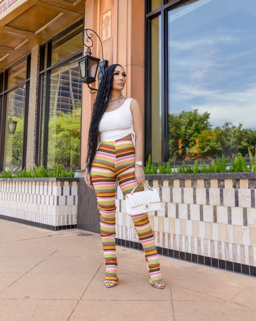 kanari B Cass (Yellow Multi Color Crochet Knitted Leggings) | Bottoms