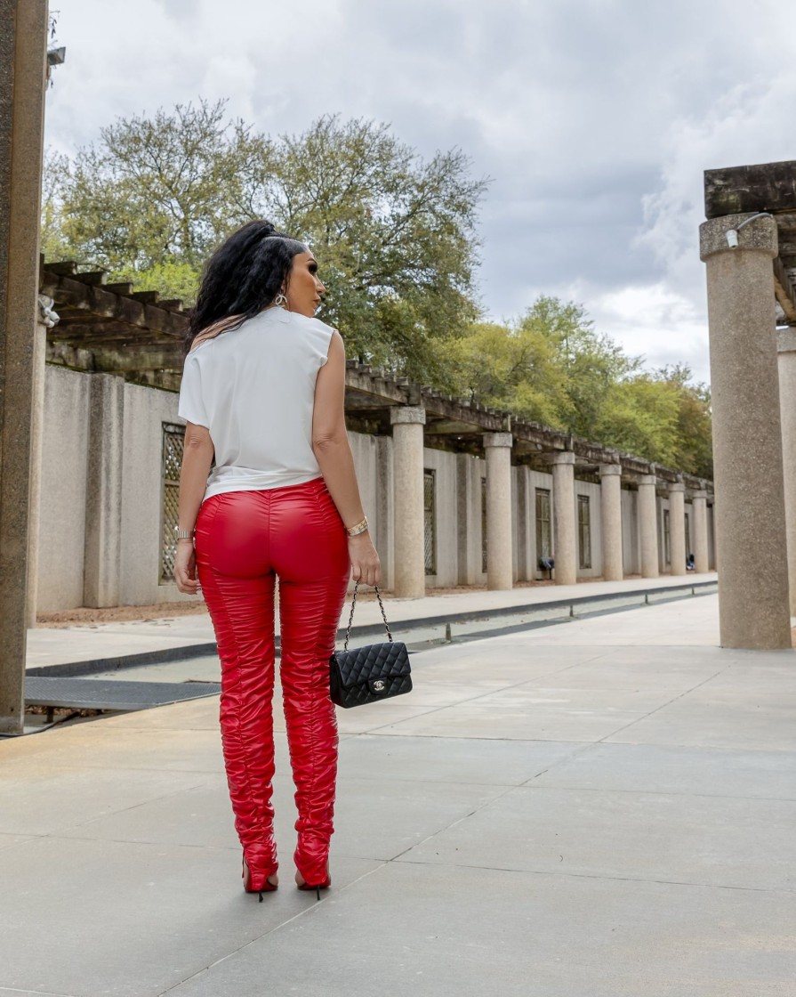 La Bijou Yvette (Red Faux Leather Leggings) | Bottoms