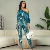 Votique Alaina (Teal Multi Color Long Sleeve Jumpsuit) | One Piece