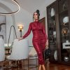 Spring Haze Merry (Metallic Wine Red Dress) All Sale Items Are A Final Sale | Sale