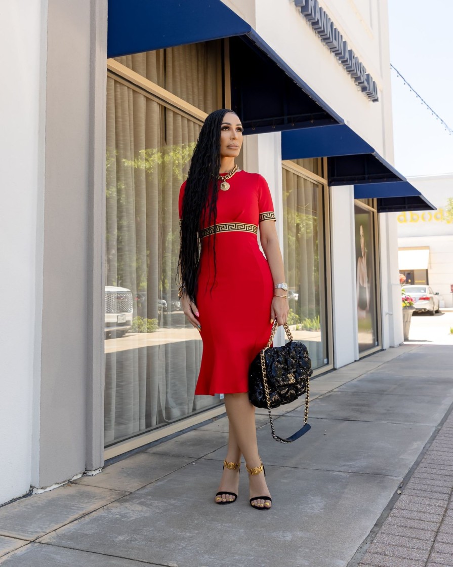 Cefian Jadie (Red Midi Dress) | Dresses