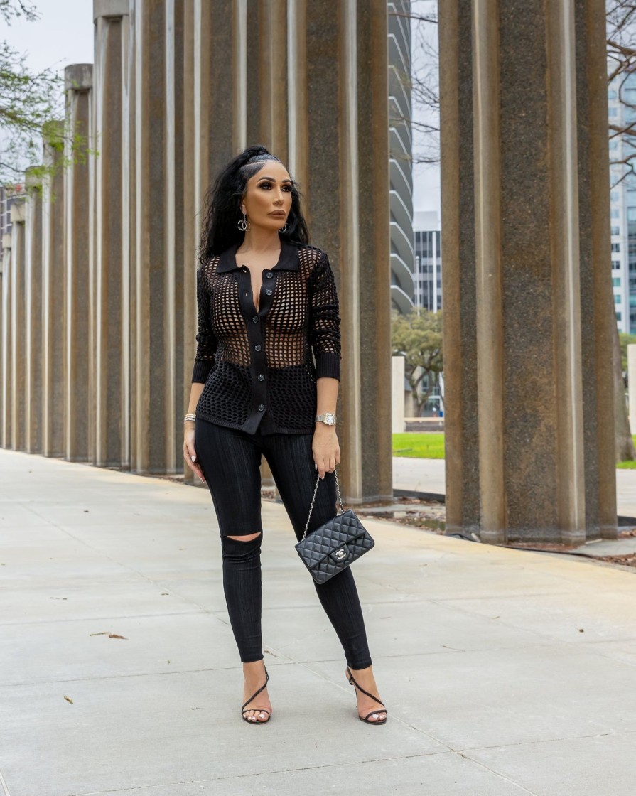 Trend Notes Rabia (Black Crochet Cardigan) | Tops